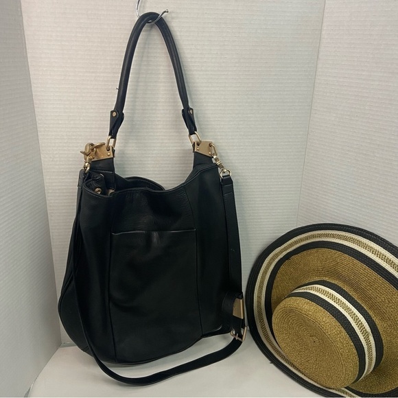 FOLEY & CORRINA Women's Leather Satchel Hobo Blk Dark Failycore Gothcore Punk - Picture 1 of 13